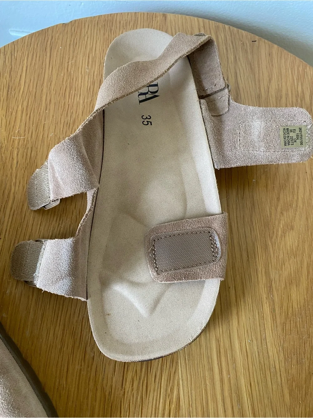 Zara Kids Double-Buckle Suede Sandals in Tan Brown
